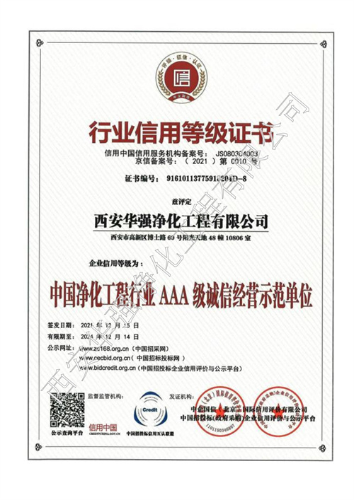 行业信用等级证书
